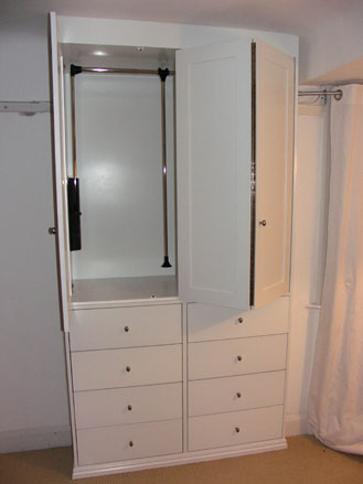 wardrobe with drawers and pull down clothes rail